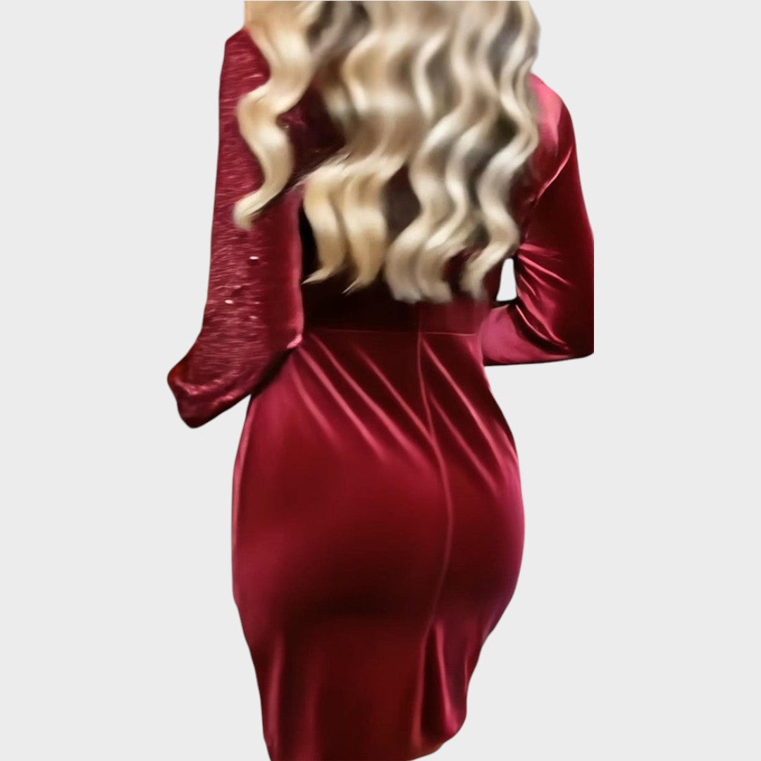 Drapeli Payet Detaylı Zarif Midi Elbise