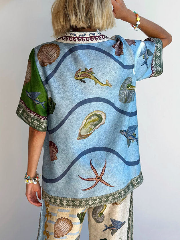 Derin Deniz Desenli Oversize Takım