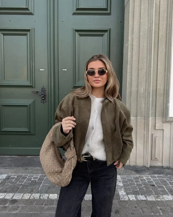 Süet Dokulu Bomber Ceket