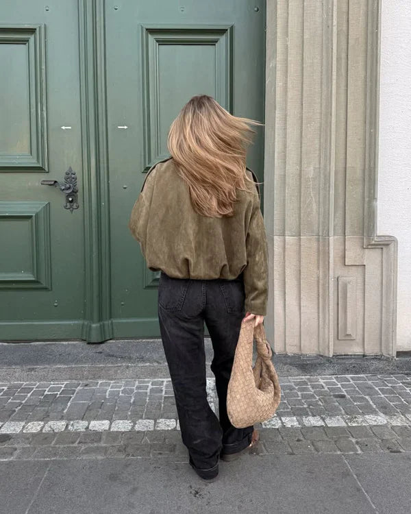 Süet Dokulu Bomber Ceket