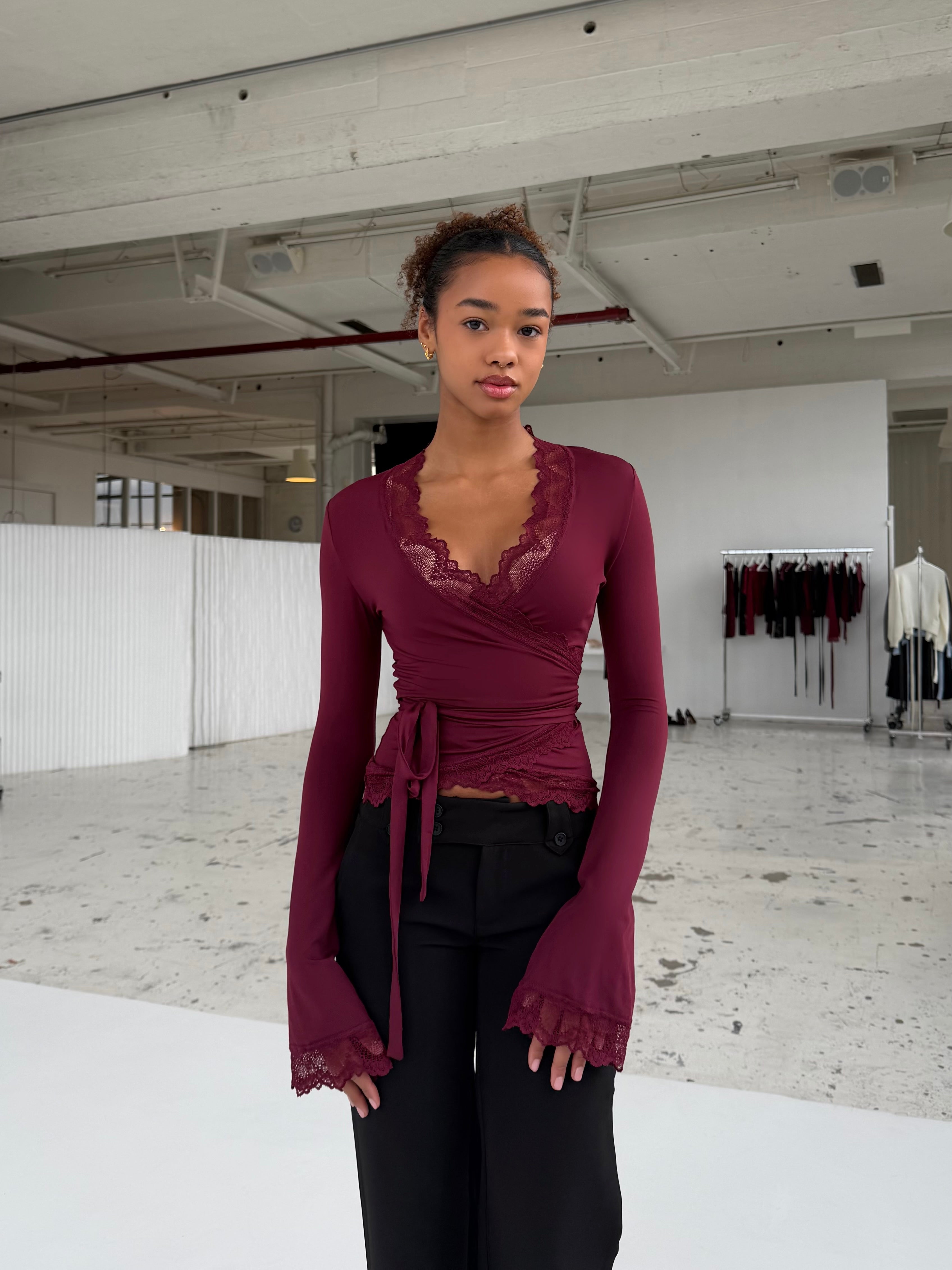 Yeni Balerin Basic Dantelli Üst – Bordo