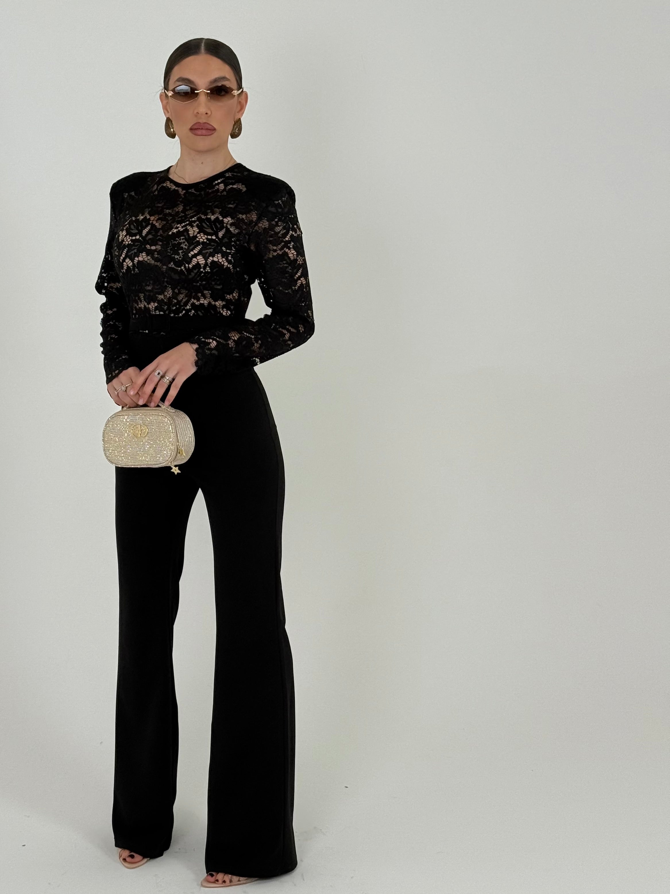 Dantel korsajlı tek parça tulum