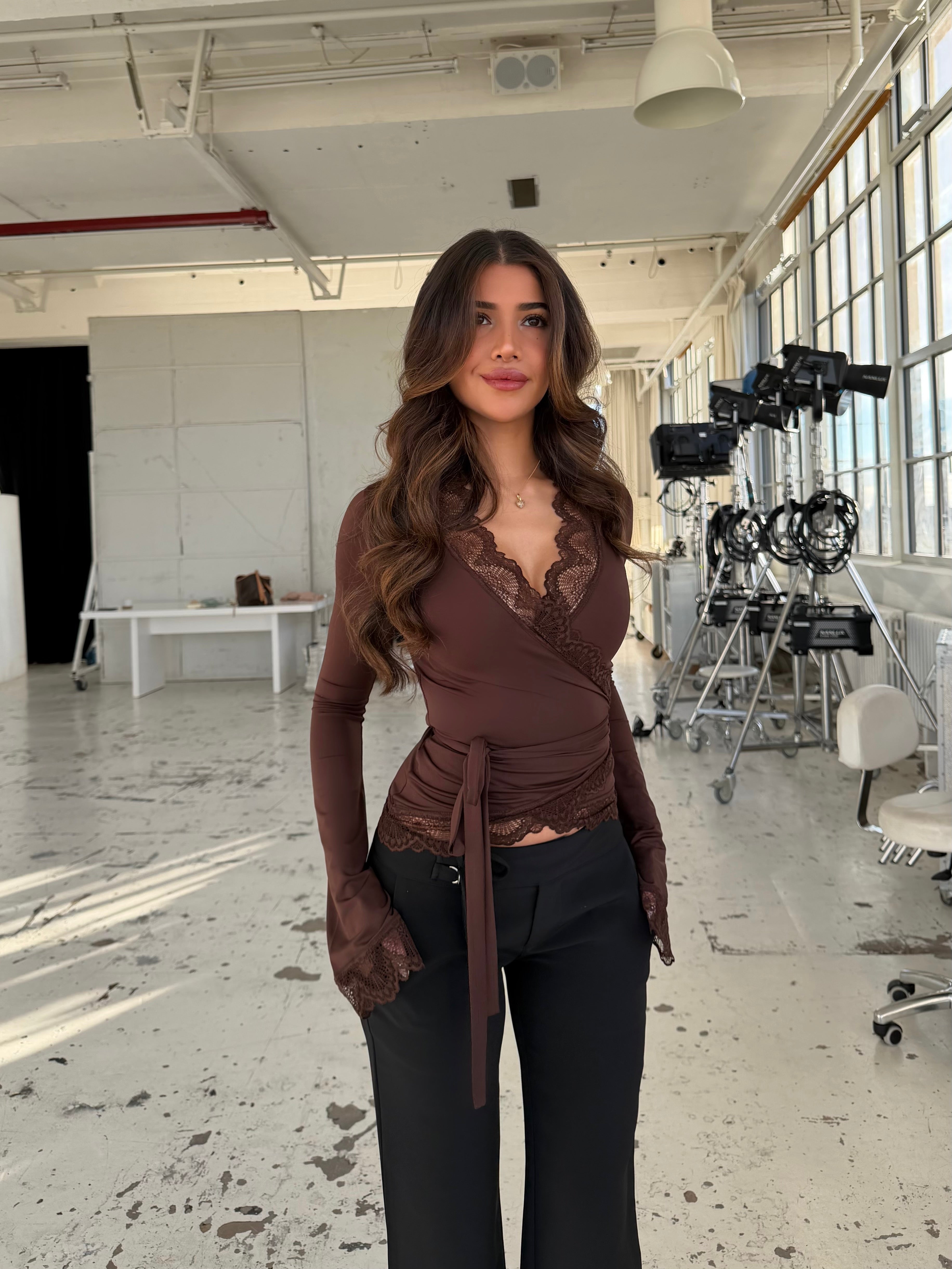 Yeni Ballerina Basic Dantelli Üst – Koyu Kahve