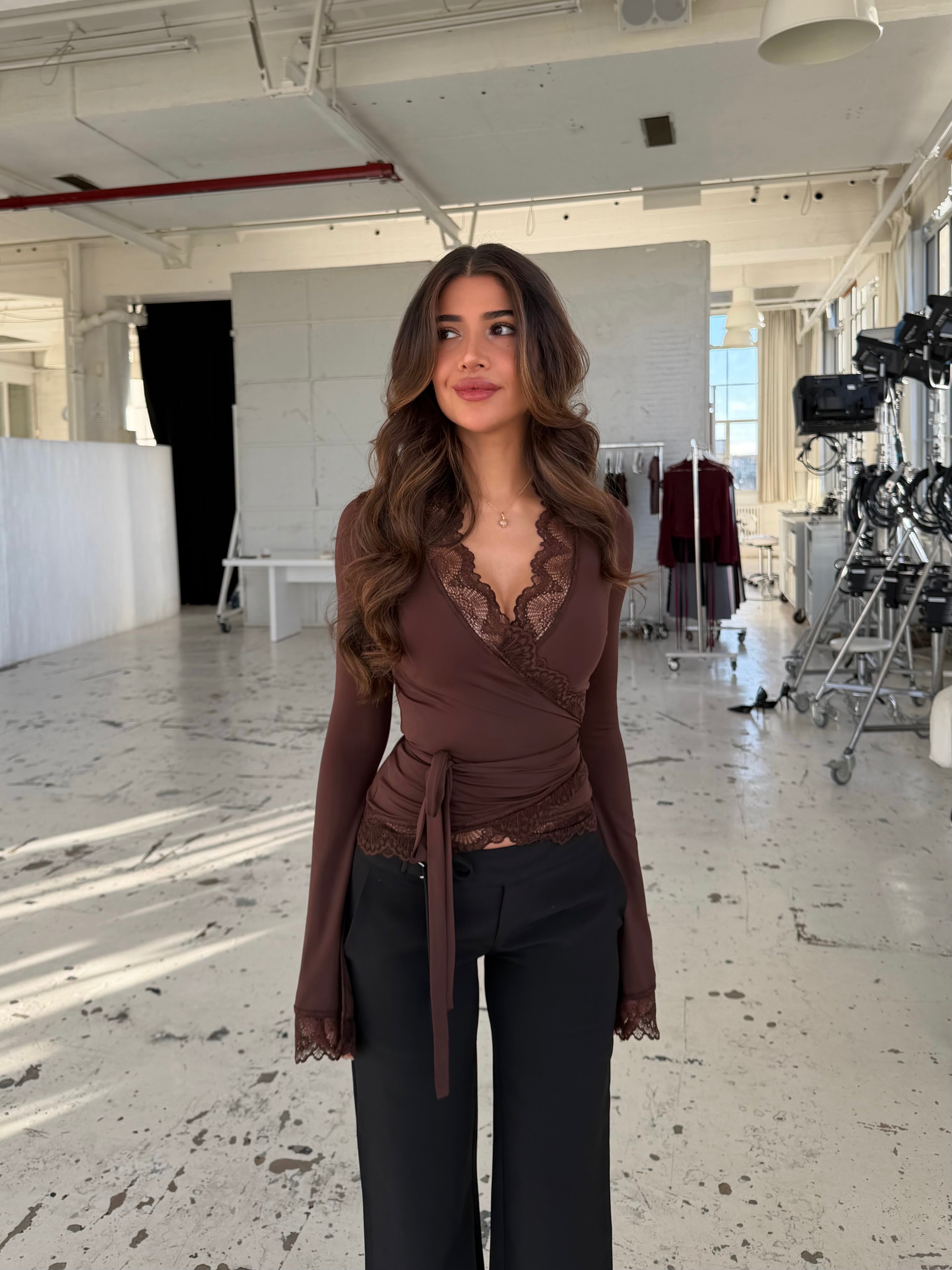 Yeni Ballerina Basic Dantelli Üst – Koyu Kahve