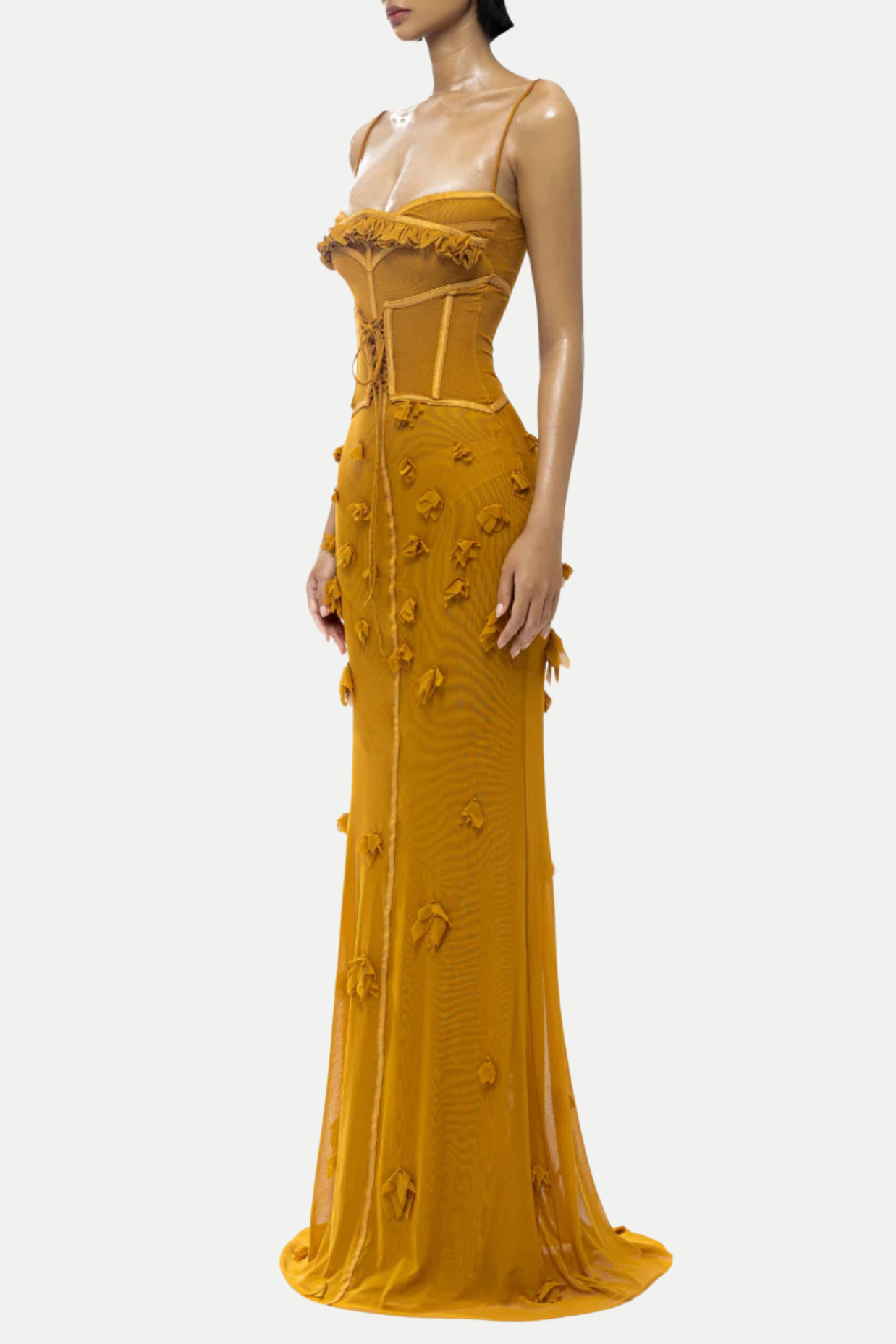Caelia Floral Korseli Tül Maxi Elbise