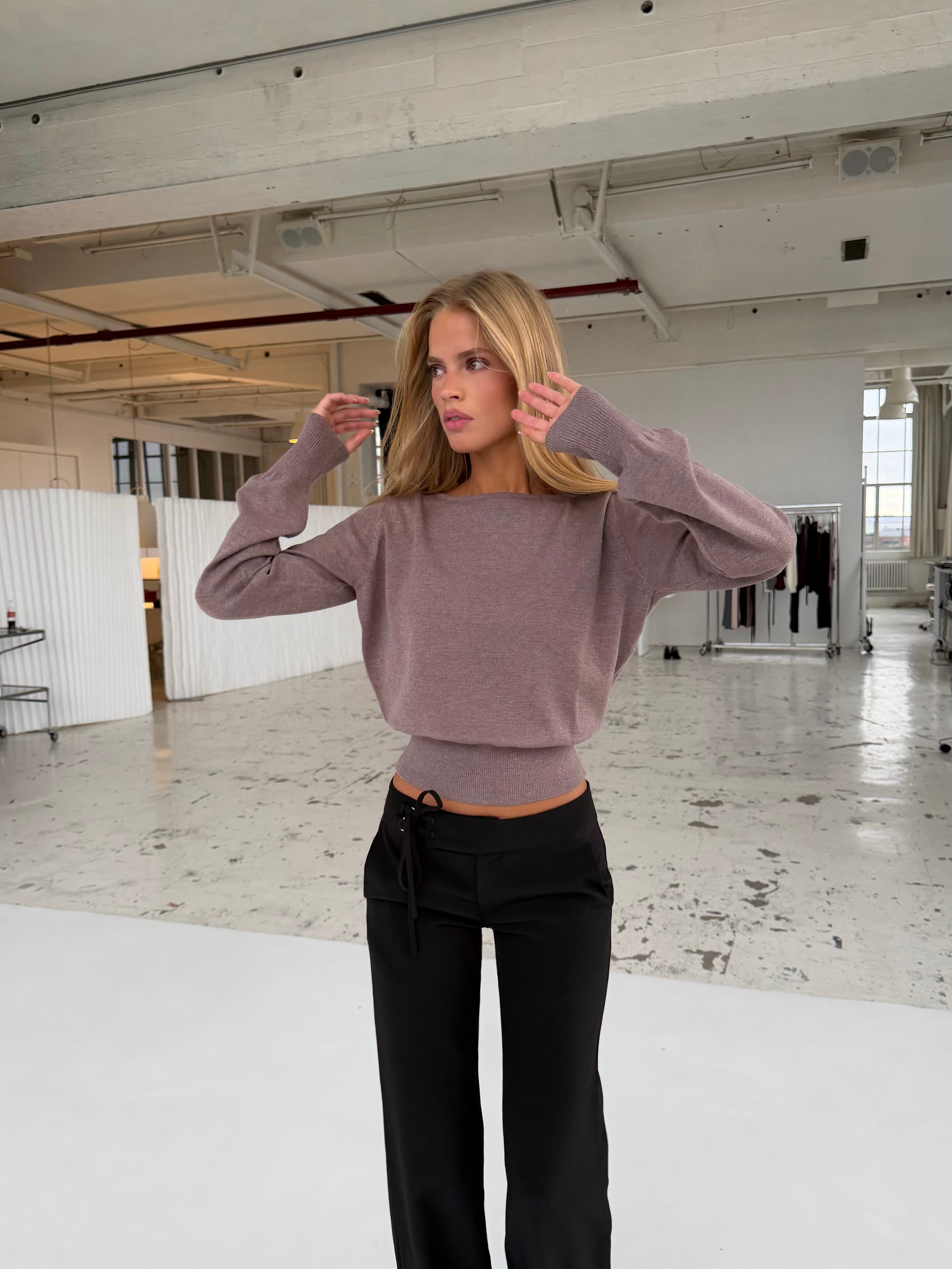 Arkası açık örgü üst - Açık kahverengi