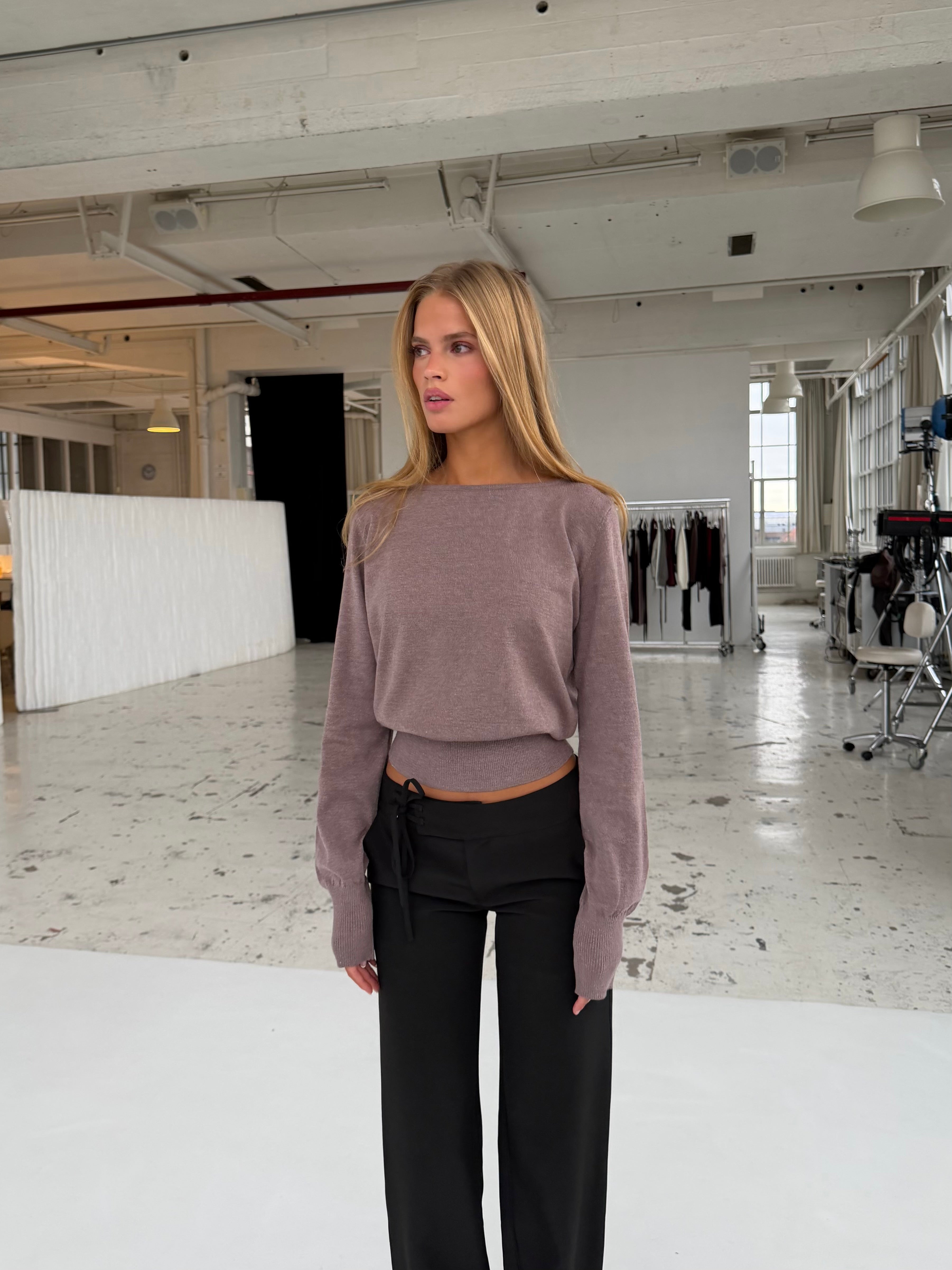 Arkası açık örgü üst - Açık kahverengi