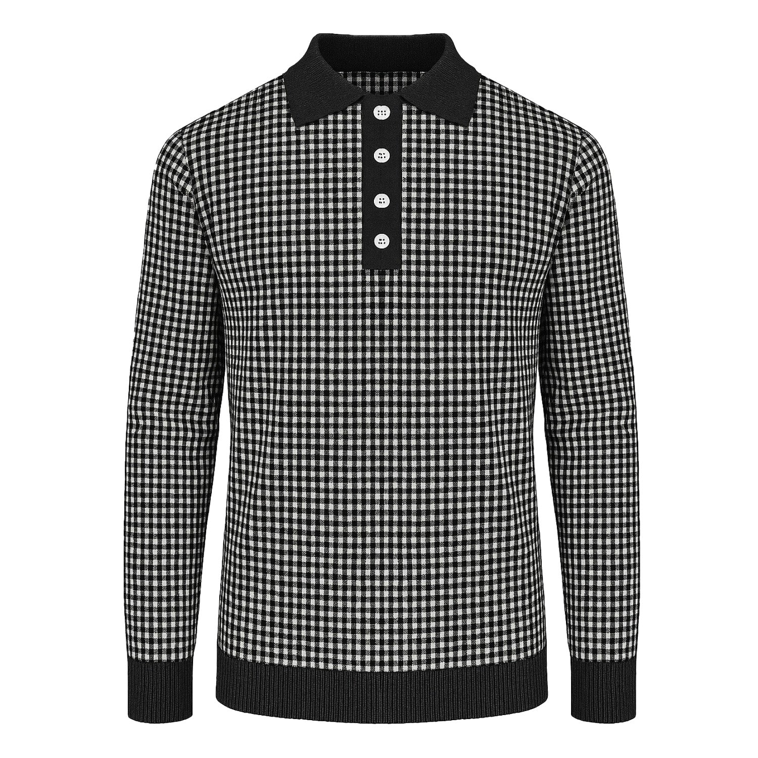 Retro siyah moda sokak üstü desen jakarlı polo gömlek