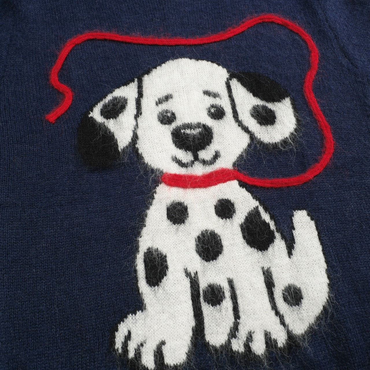 Koyu mavi vintage benekli köpek jakarlı yün triko