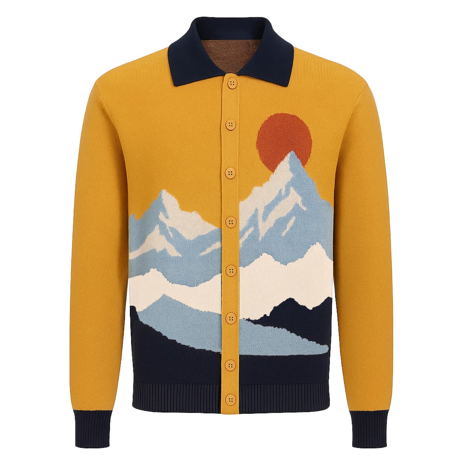 Sarı sanat manzara jakarlı hırka