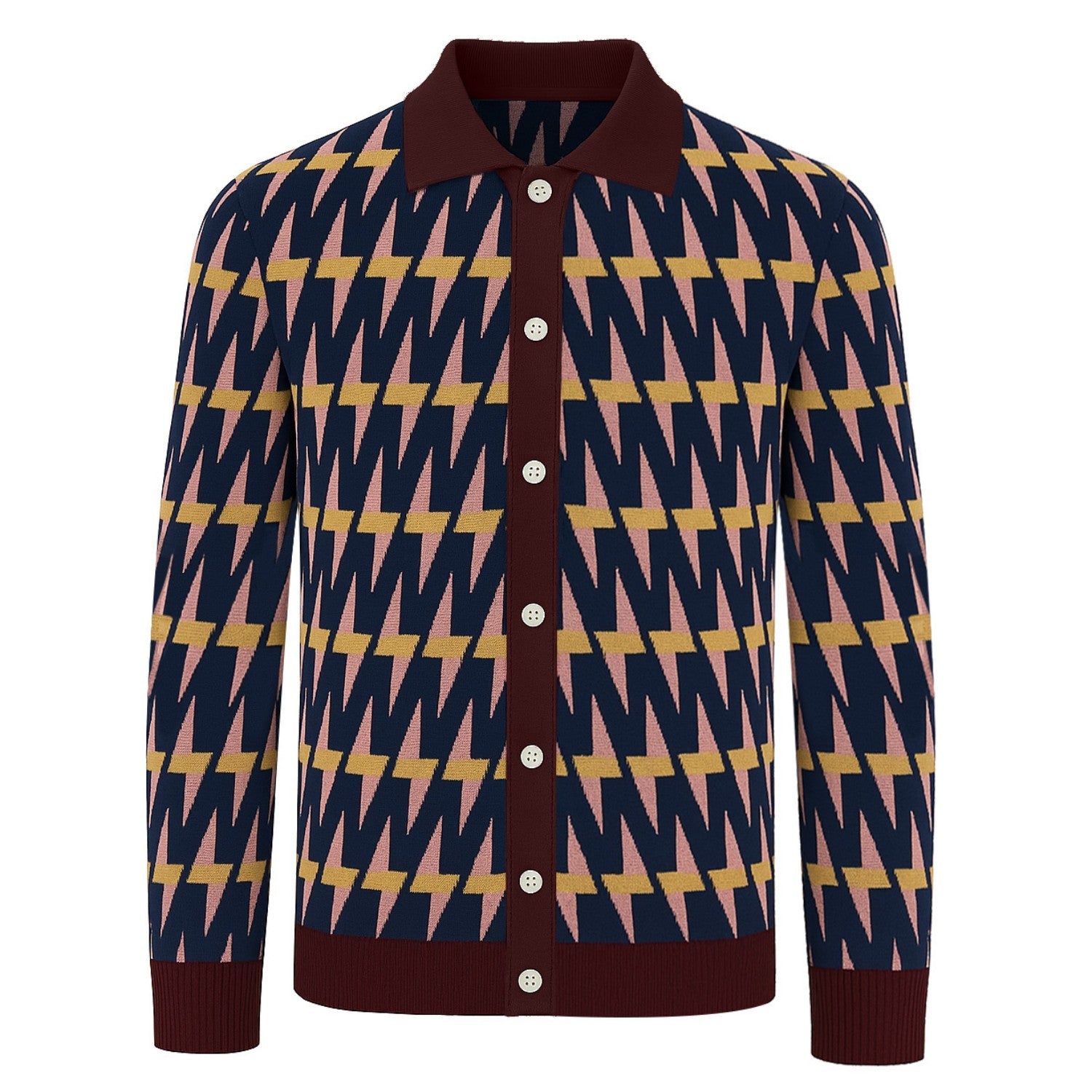 Koyu mavi geometrik vintage örgü hırka