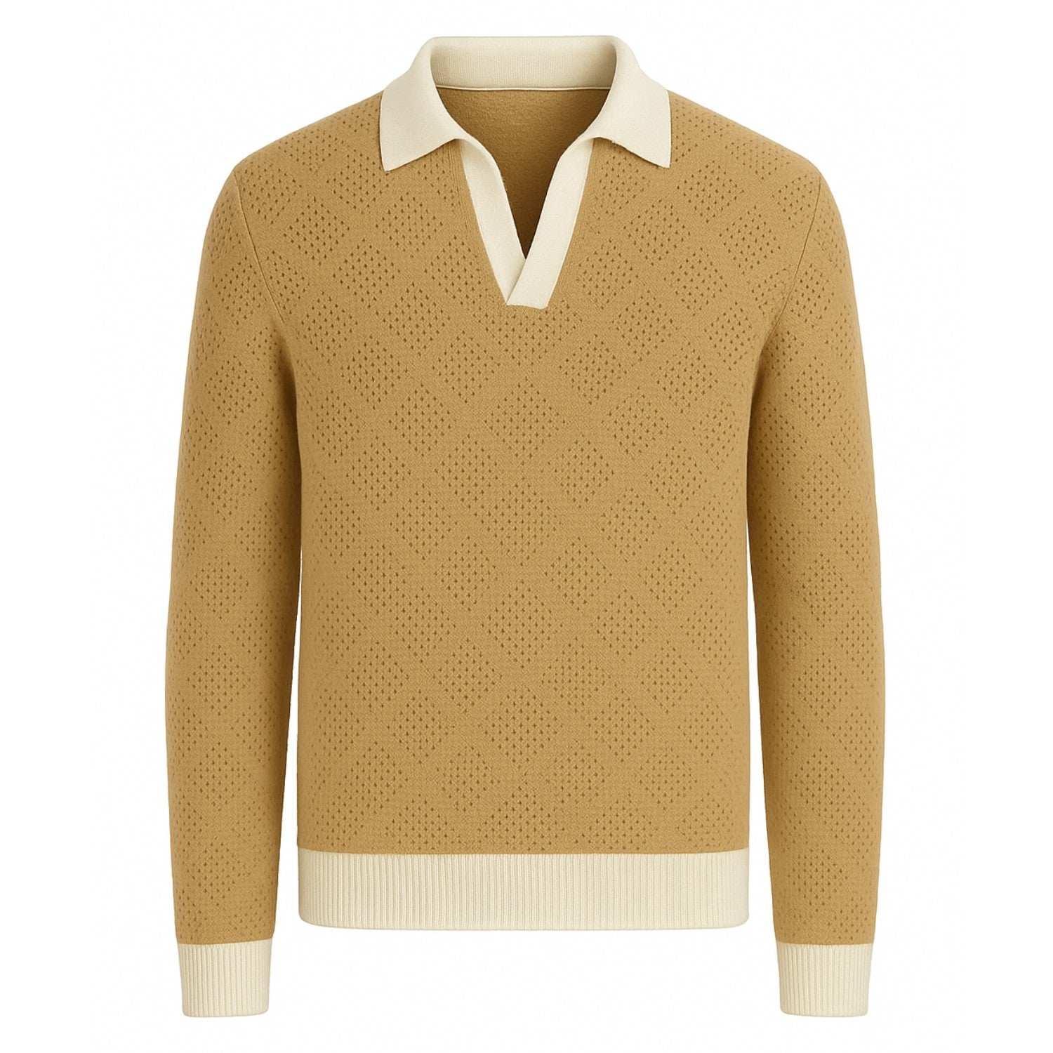 Haki dokulu V yaka örme polo gömlek