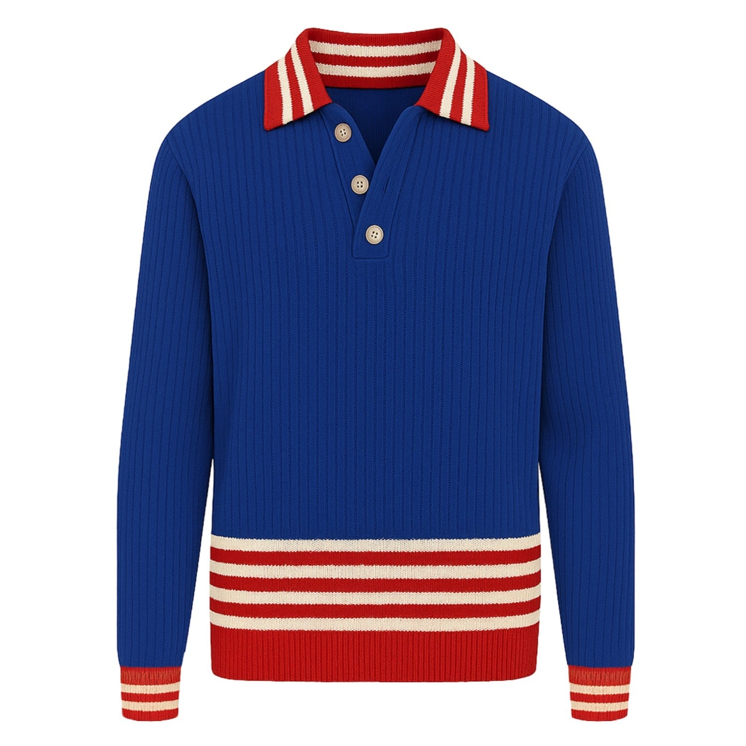 Mavi vintage çizgili tiki örgü polo