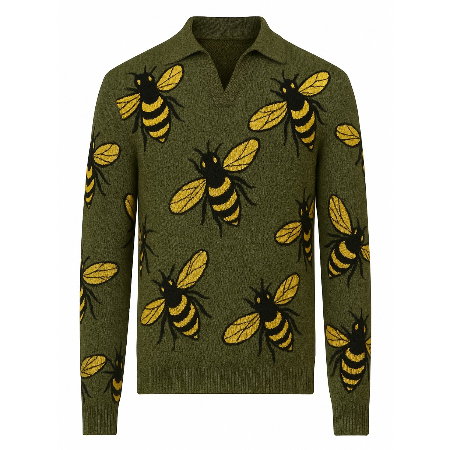 Yeşil Arı vintage V yaka örgü polo