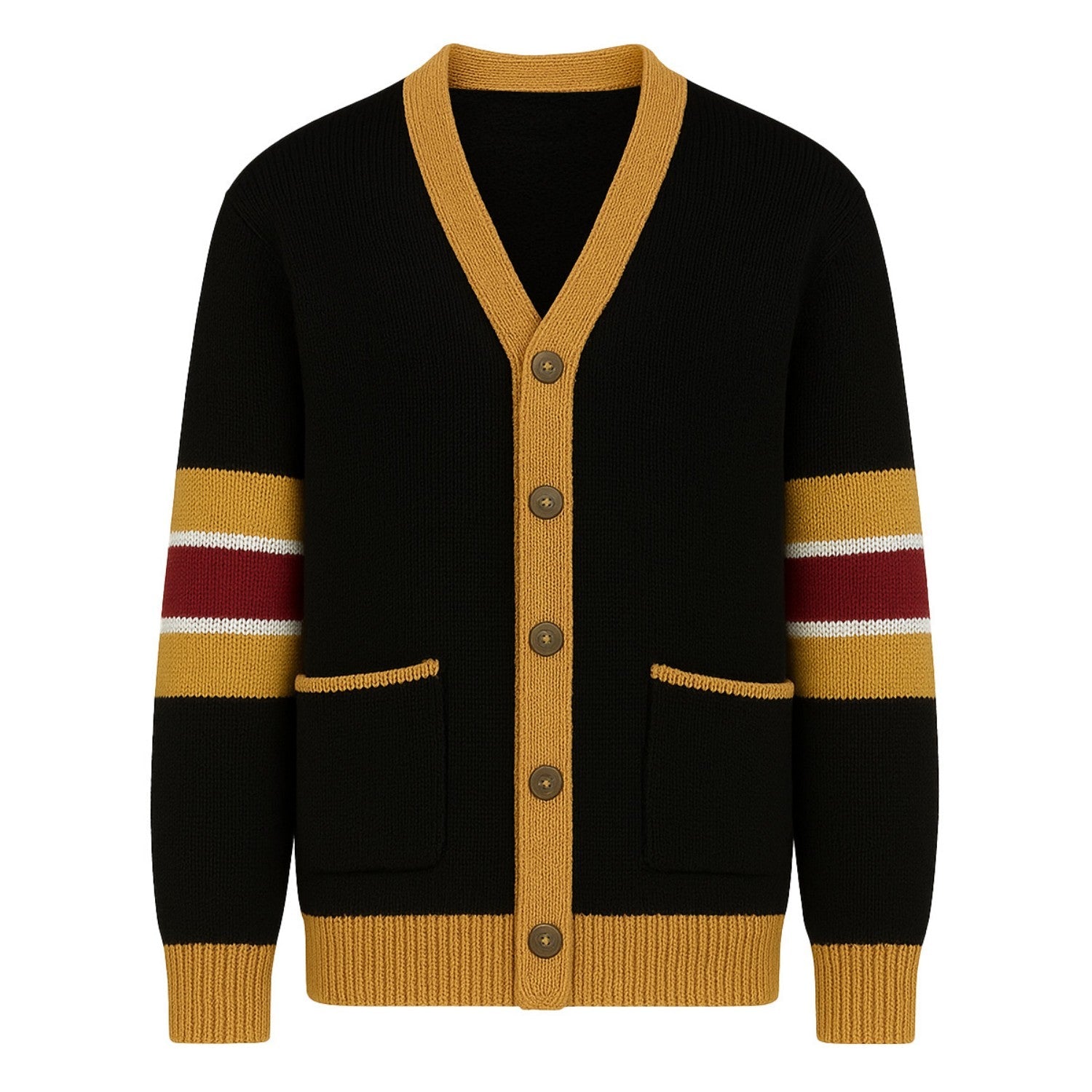 Siyah çizgili cep jakarlı kazak hırka