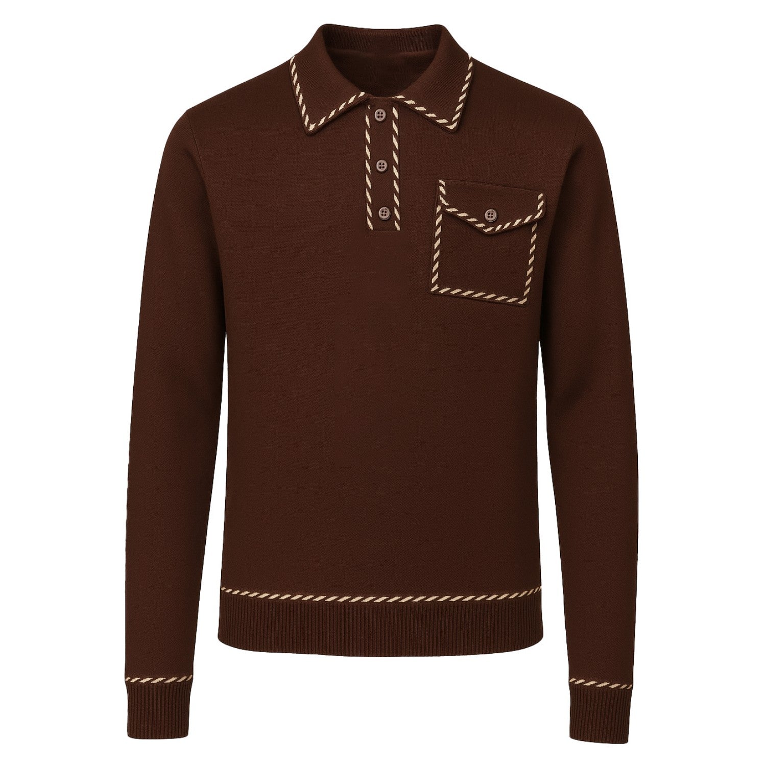 Kahverengi Klasik Ekose Örme Polo Gömlek