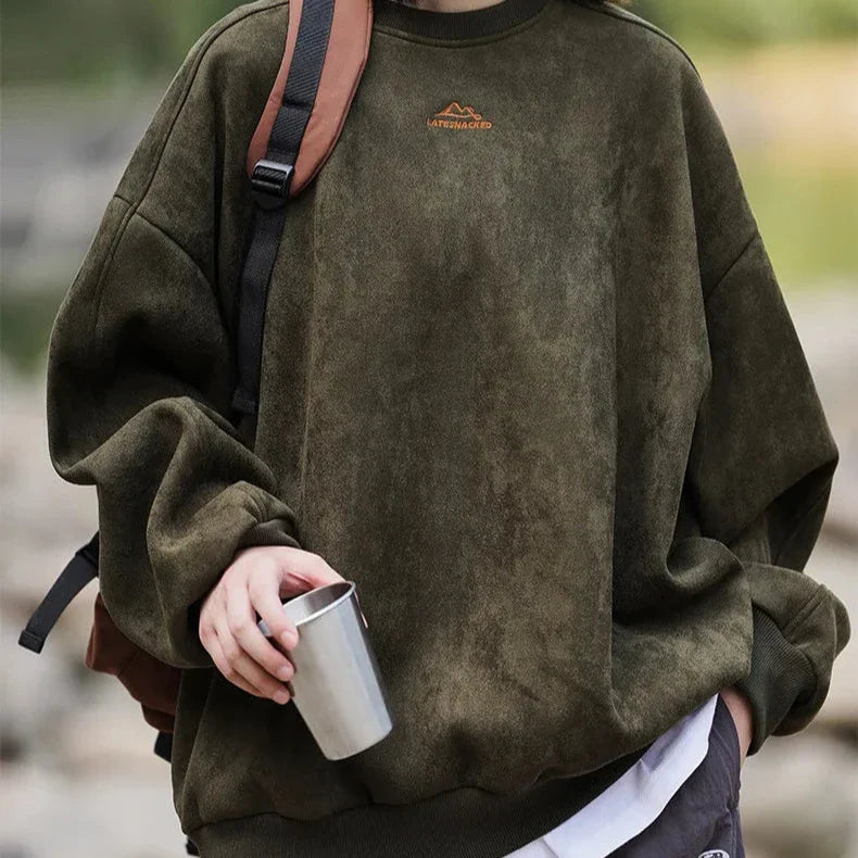 Suede Dokulu Retro Sweatshirt