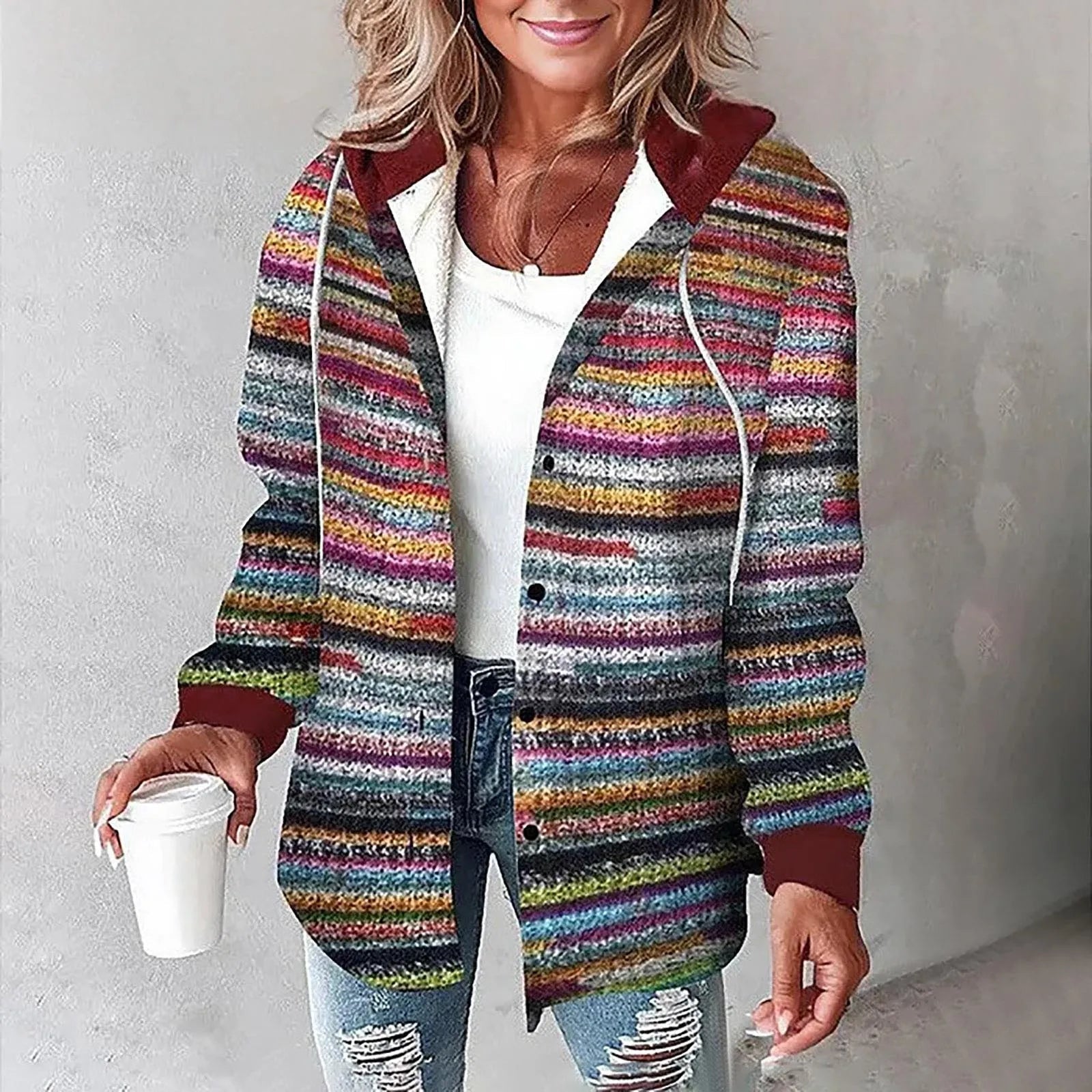Kare Desenli Kapüşonlu Overshirt