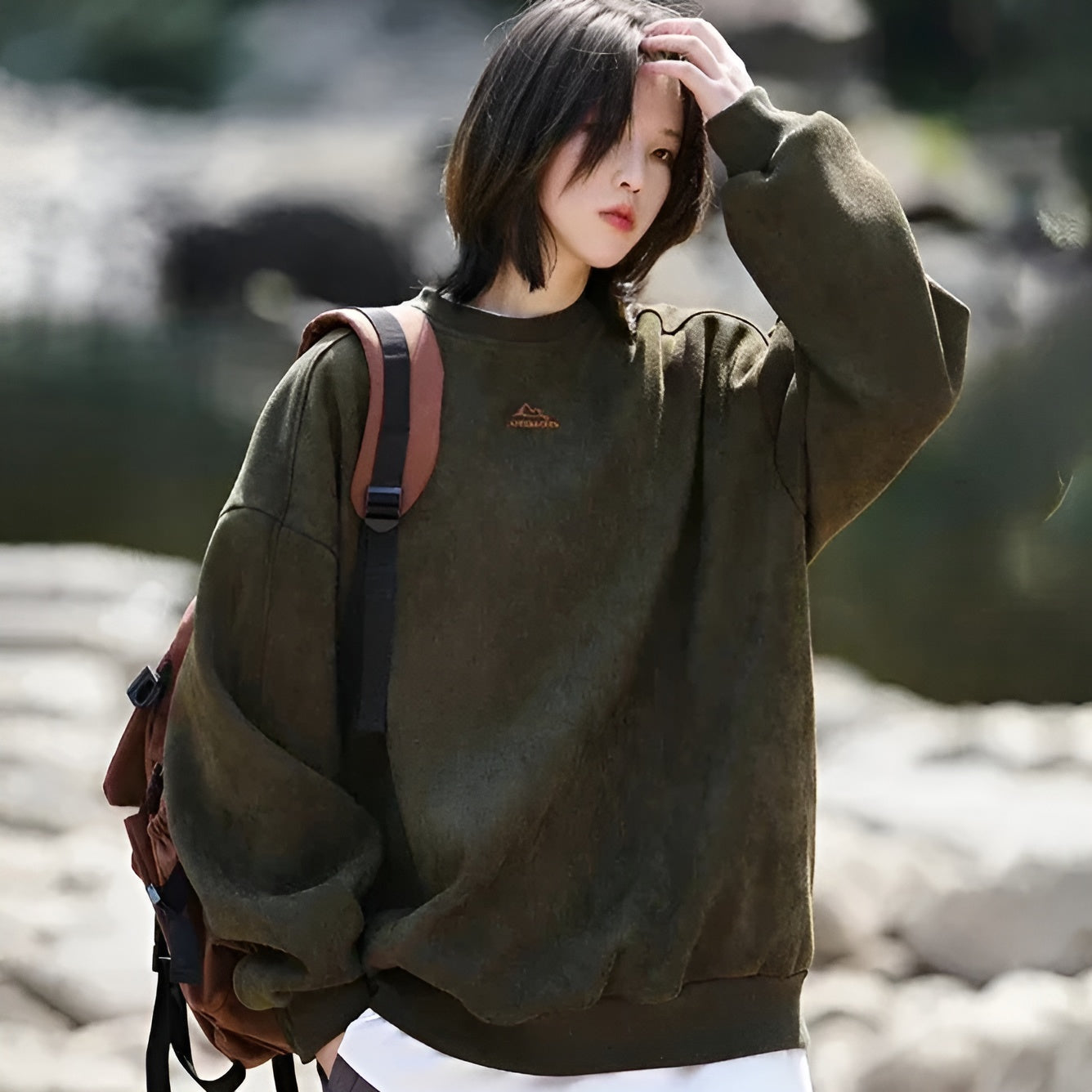 Suede Dokulu Retro Sweatshirt