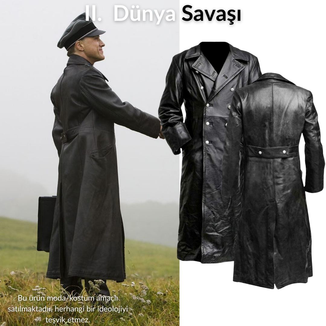 WW2 Vintage Alman Uzun Deri Palto
