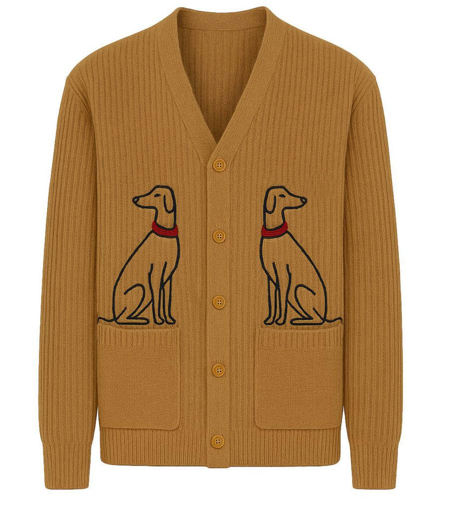 Haki vintage yavru jakarlı kazak hırka