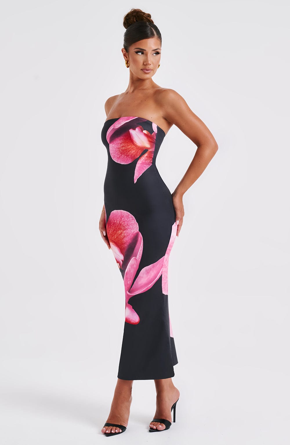 Allegra Straplez Elbise - Siyah Floral