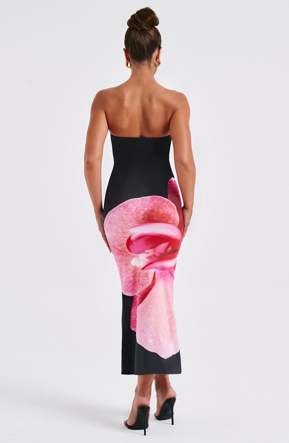 Allegra Straplez Elbise - Siyah Floral