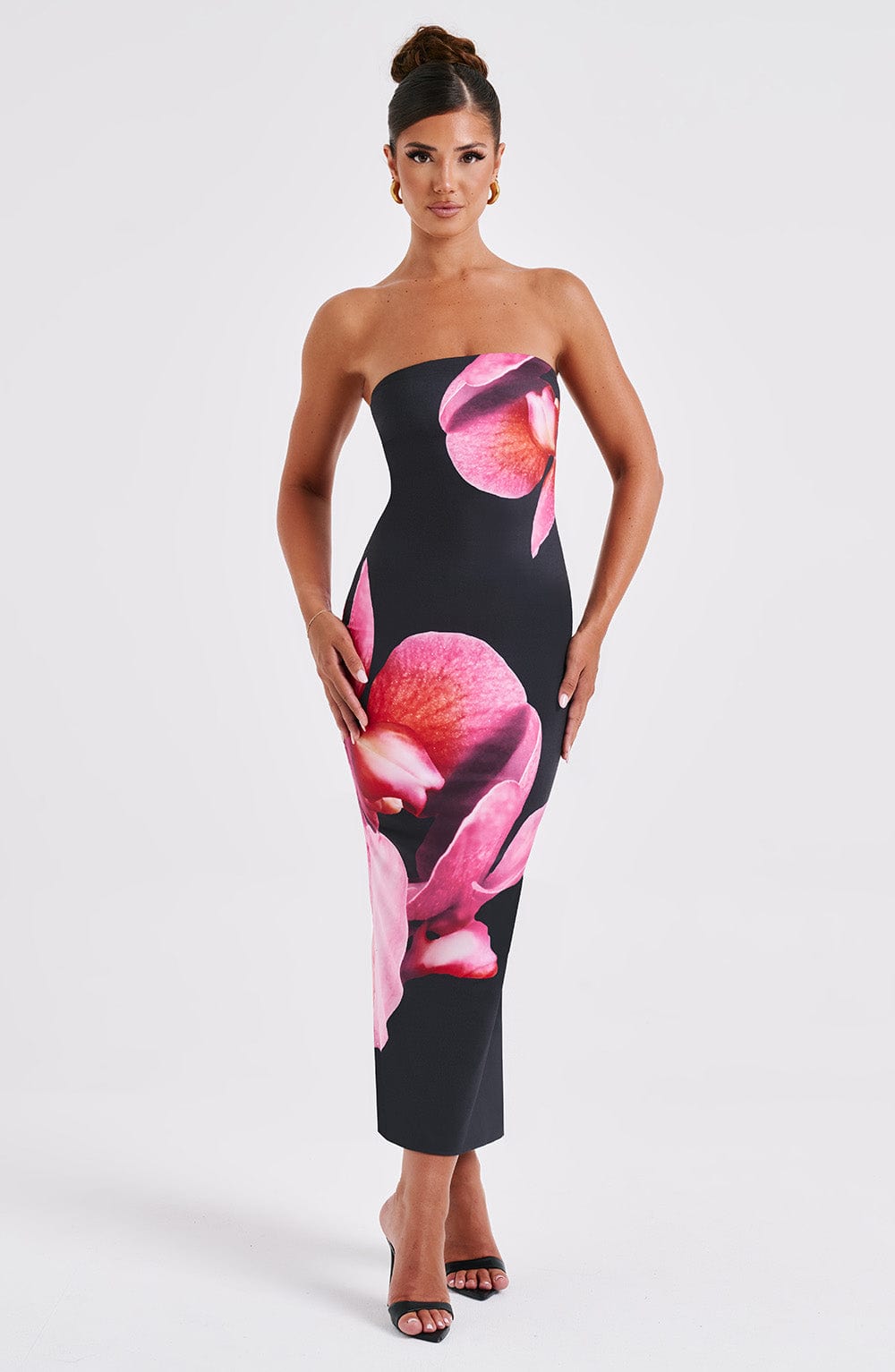 Allegra Straplez Elbise - Siyah Floral