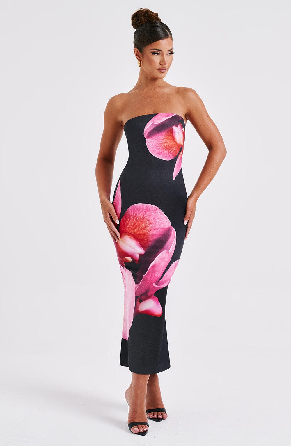 Allegra Straplez Elbise - Siyah Floral