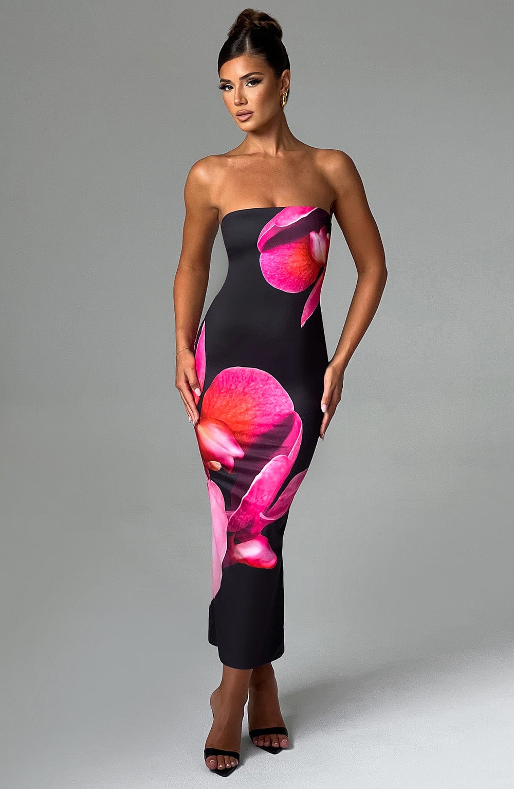 Allegra Straplez Elbise - Siyah Floral