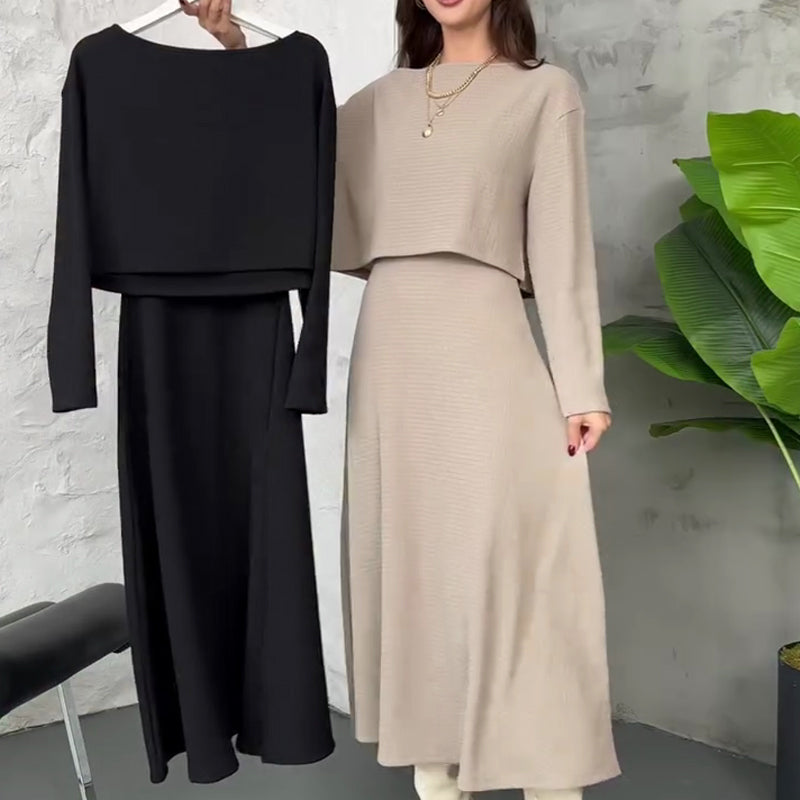 Askılı midi elbise (iki parçalı örgü set)