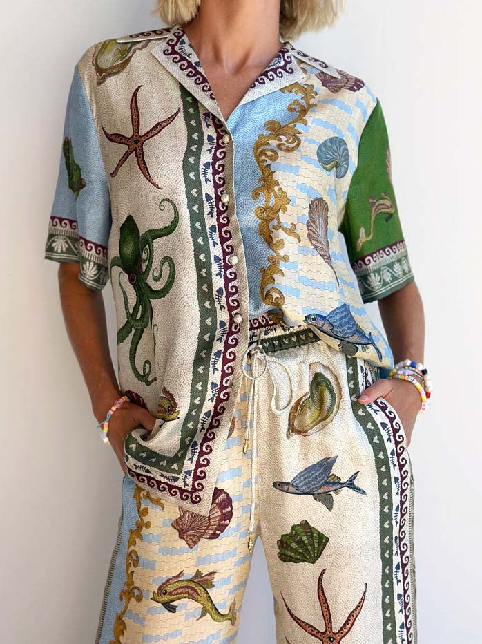 Derin Deniz Desenli Oversize Takım