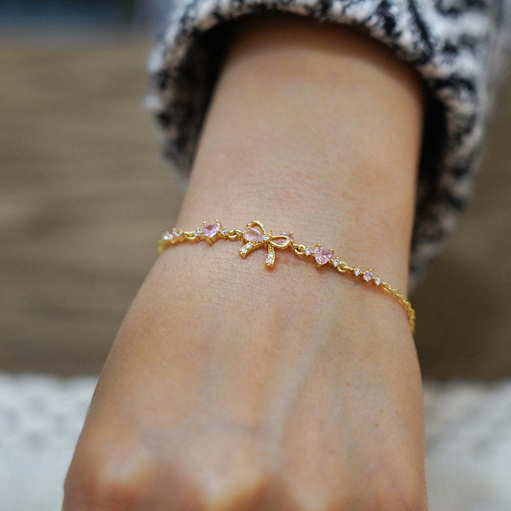 Zarif Pembe Taşlı  Fiyonk Bakır Bileklik