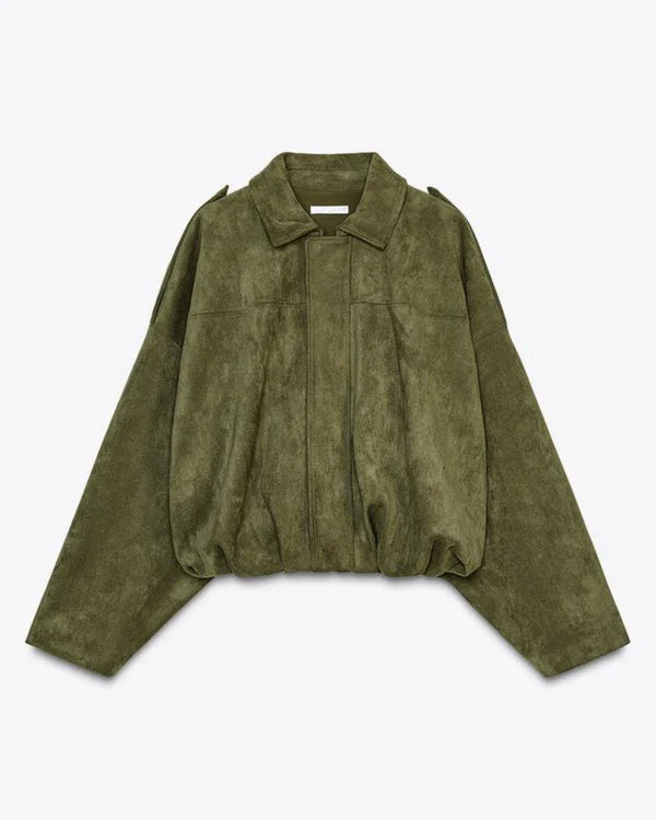 Süet Dokulu Bomber Ceket