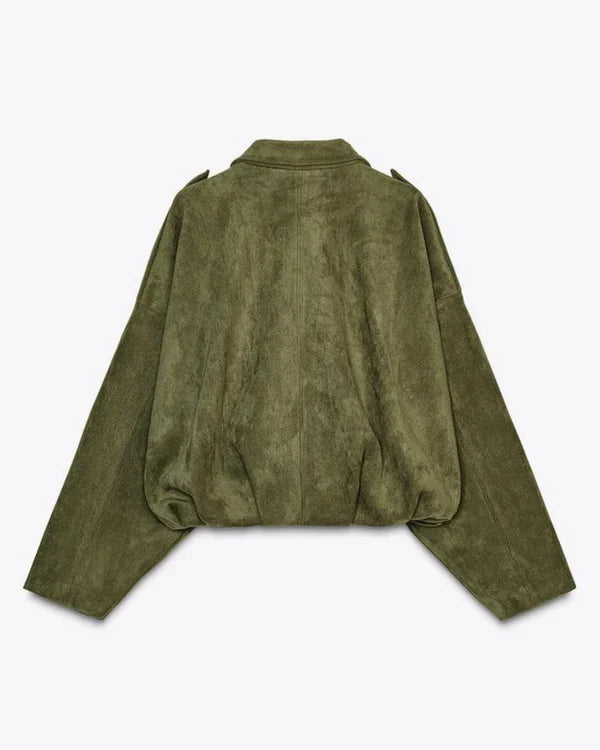Süet Dokulu Bomber Ceket