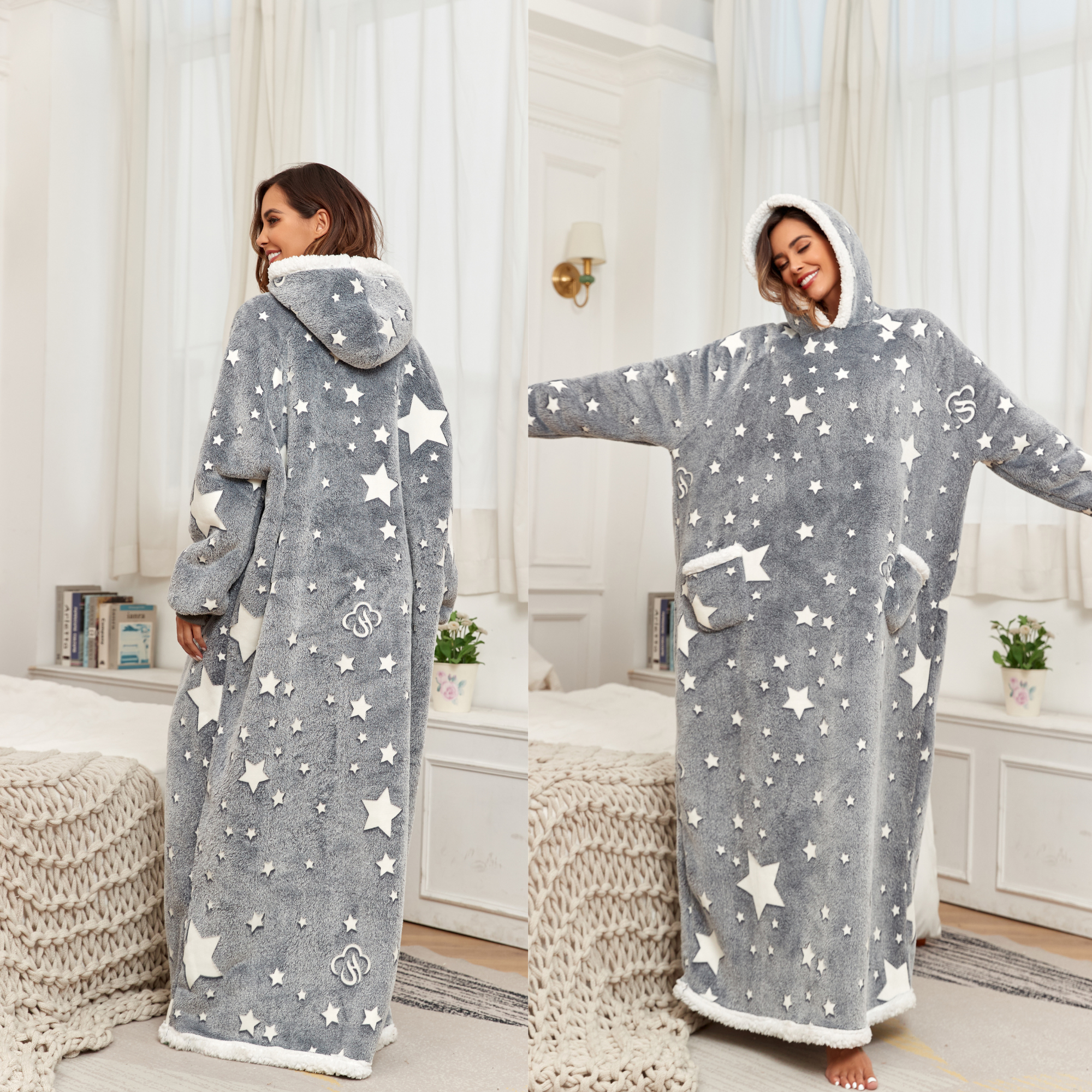 Nova Işıltılı Yıldız Desenli Giyilebilir Battaniye