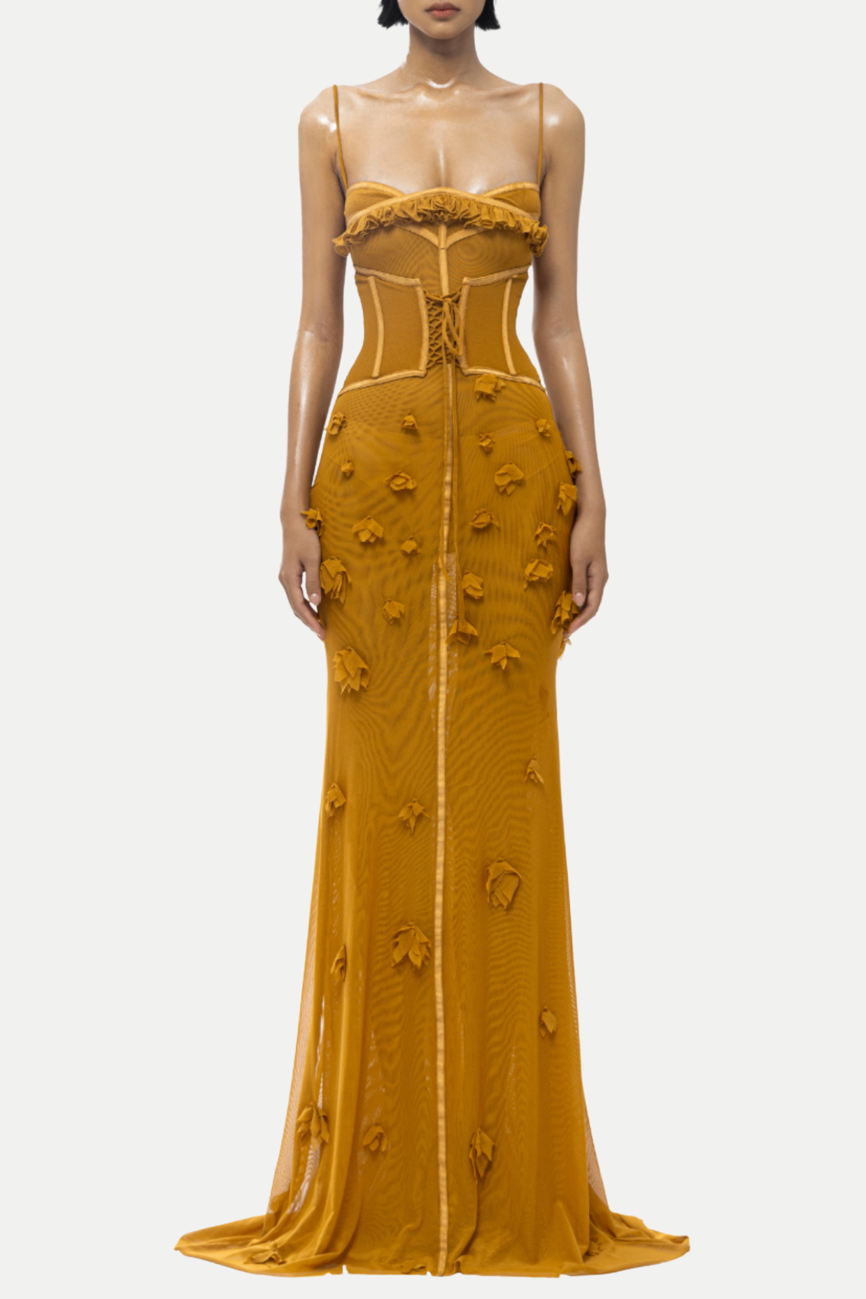 Caelia Floral Korseli Tül Maxi Elbise