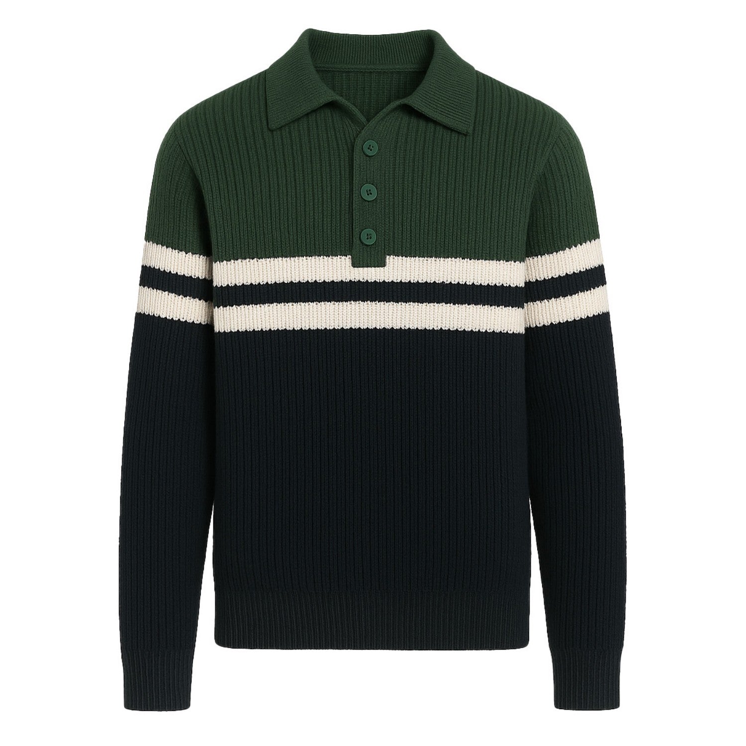 Çok renkli çizgili sanat vintage örme polo gömlek