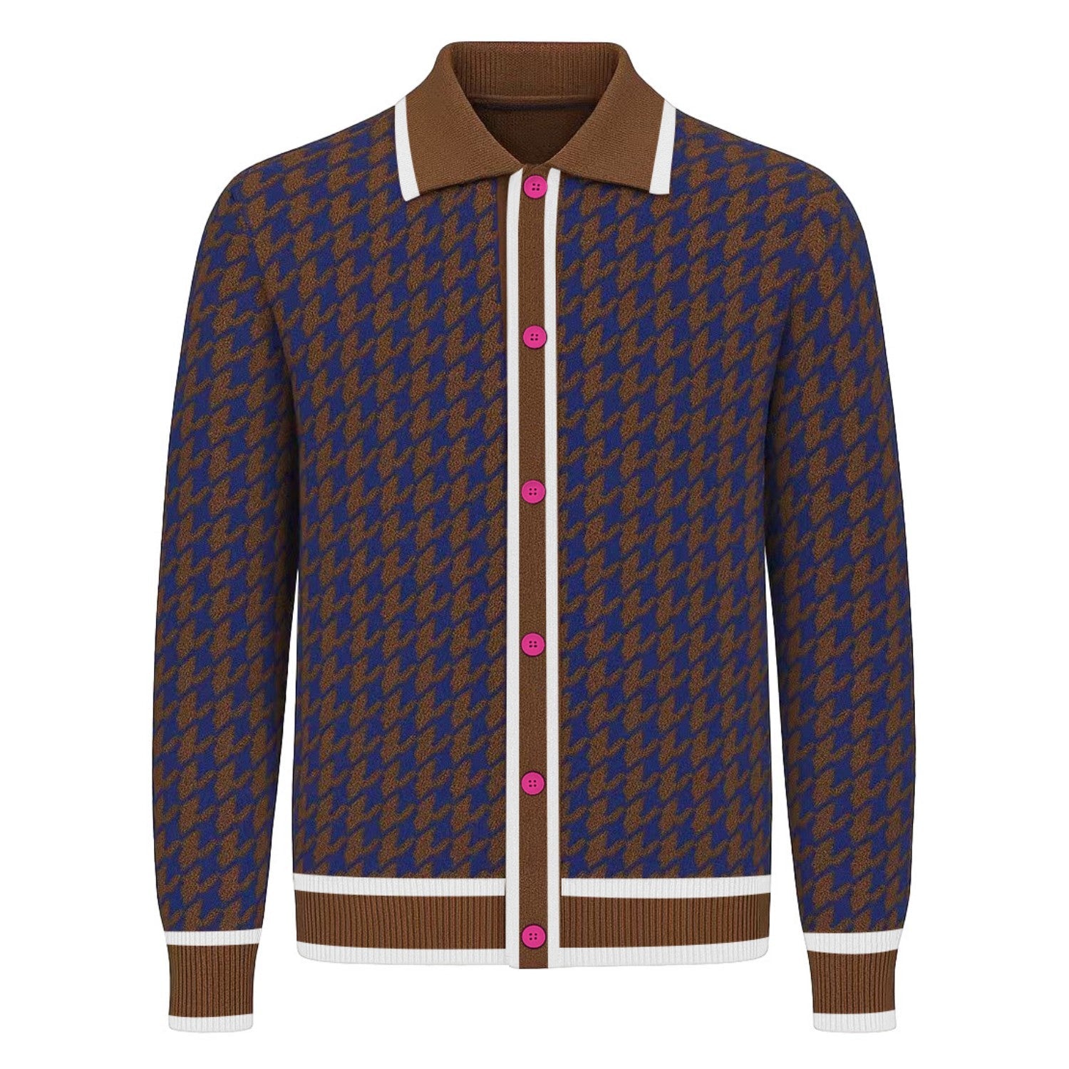 Kahverengi Sokak Tasarımlı Jakarlı Örme Hırka