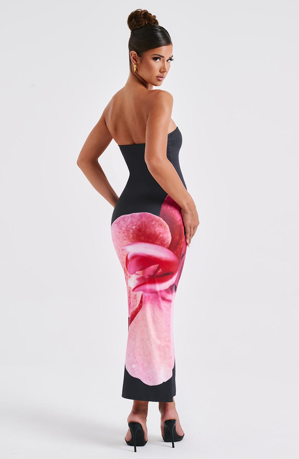 Allegra Straplez Elbise - Siyah Floral