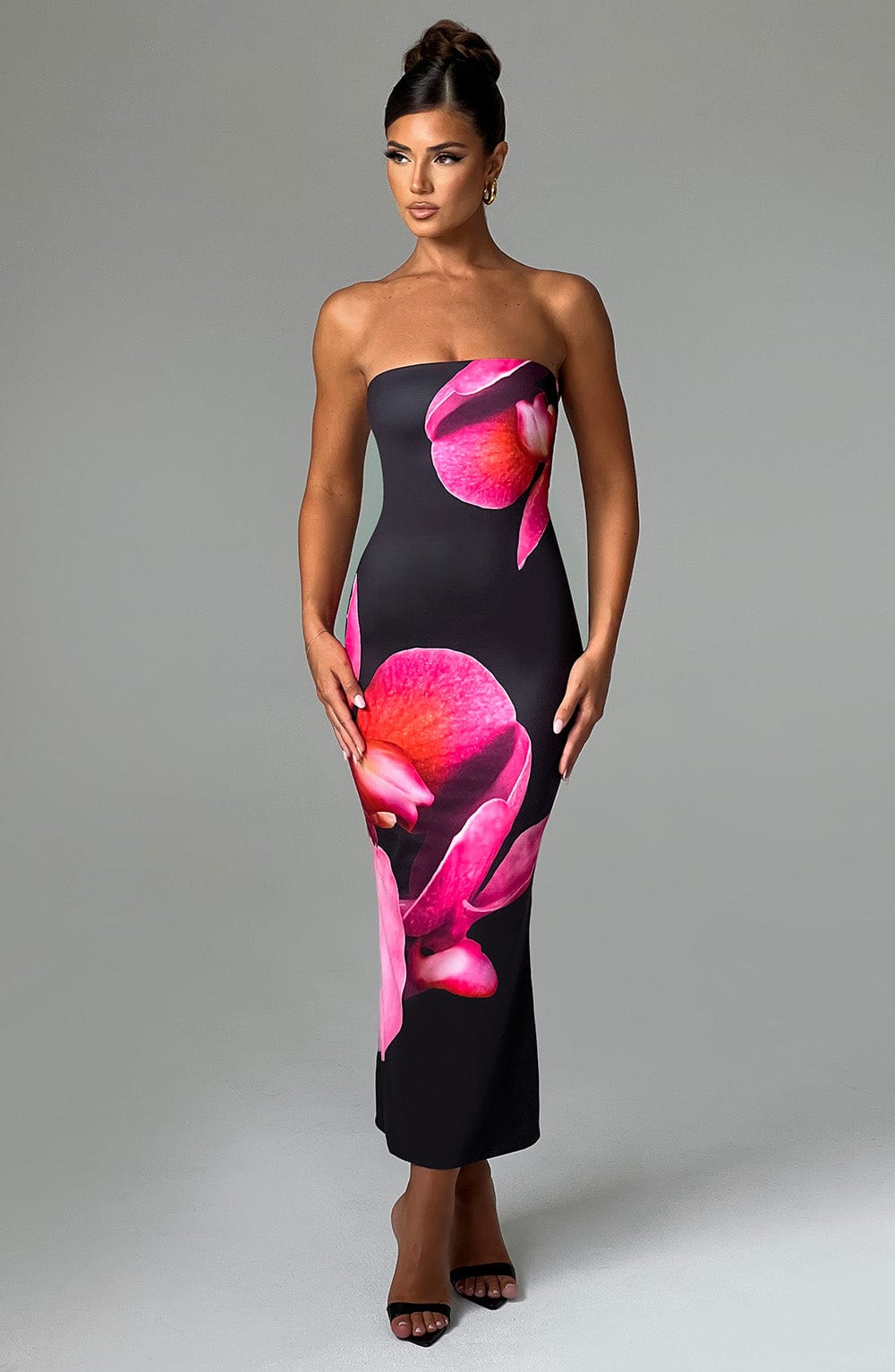 Allegra Straplez Elbise - Siyah Floral
