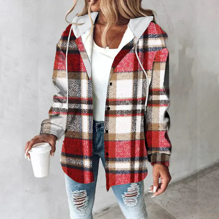 Kare Desenli Kapüşonlu Overshirt